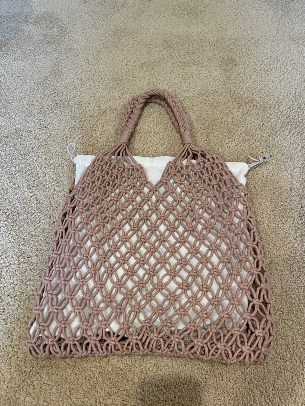 Woven Macramé Tote Bag in Blush Pink